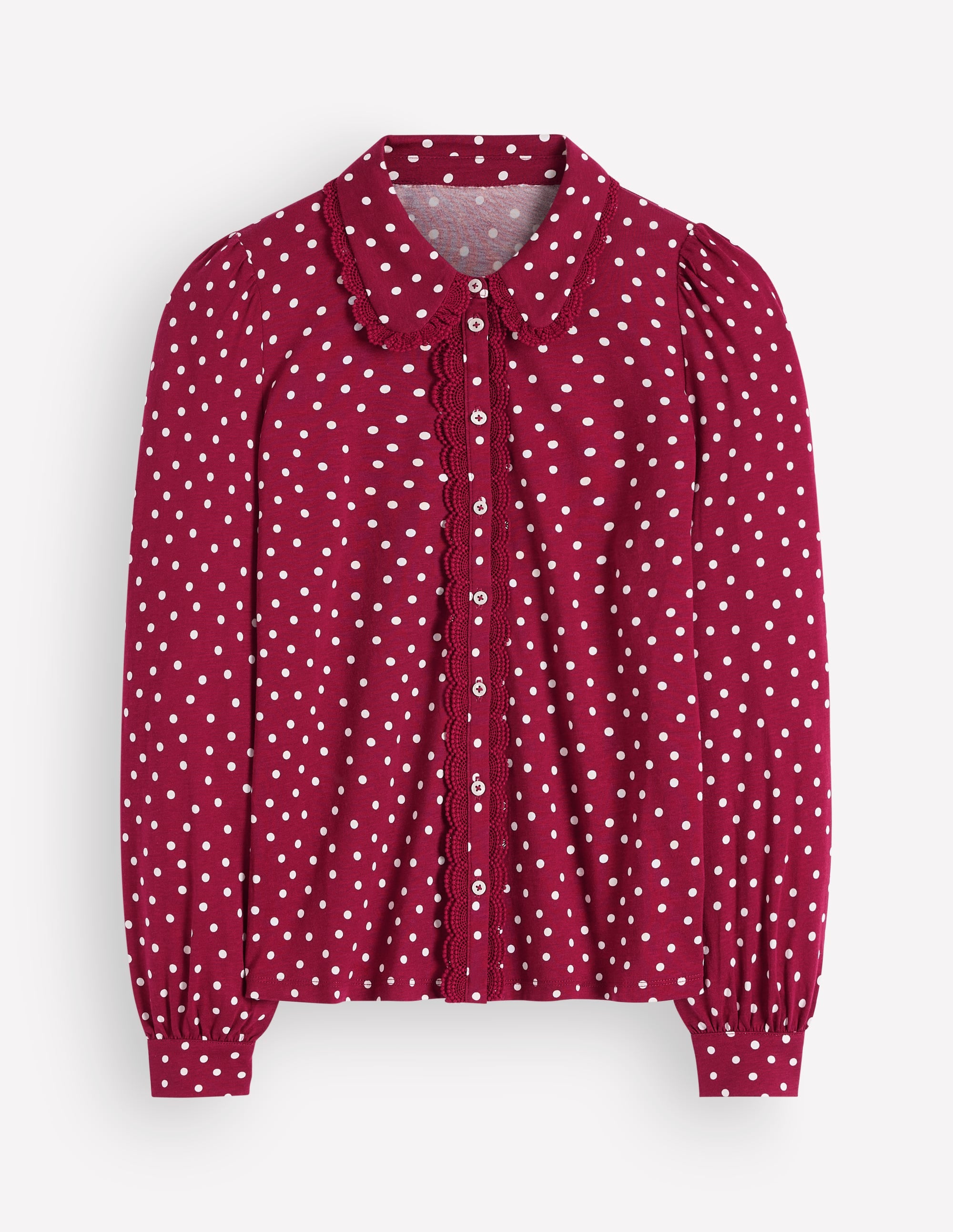 Bluse mit Rüschen und Spitze-Rubinrot, Boden-Punkte - Image 6