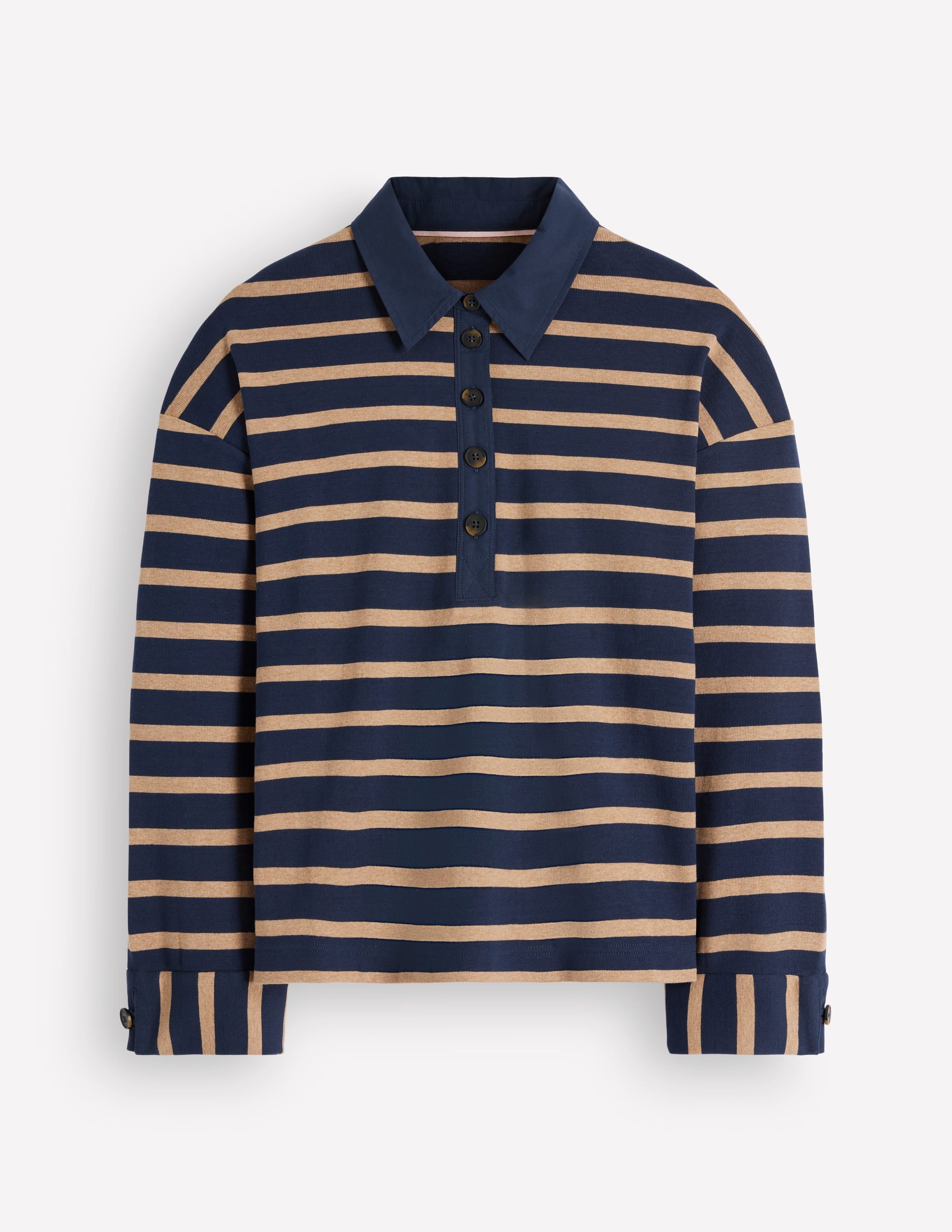Gestreiftes Bretonhemd mit Kragen-Marineblau und Camel Streifen - Image 5