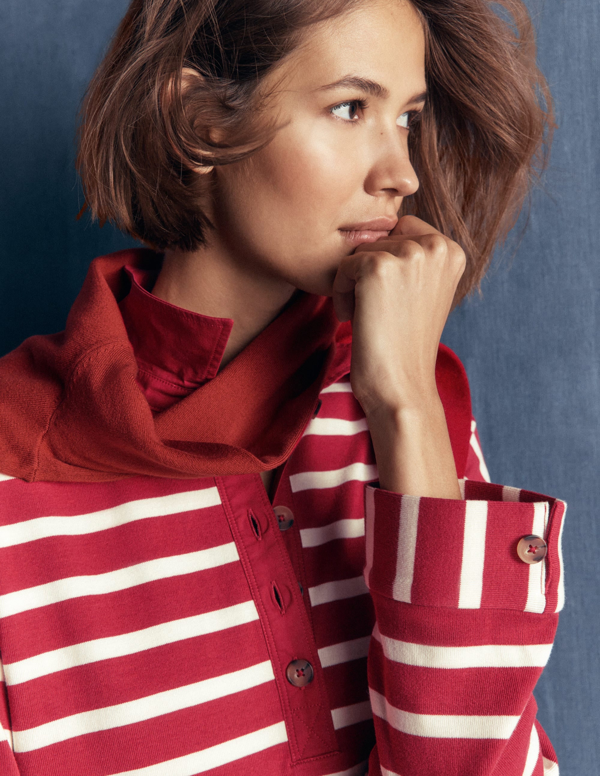 Collar Button Striped Breton-Garnet and Ivory Stripe - Image 2