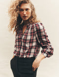 Erica Frill  Check Top-Oatmeal, Navy and Red Check