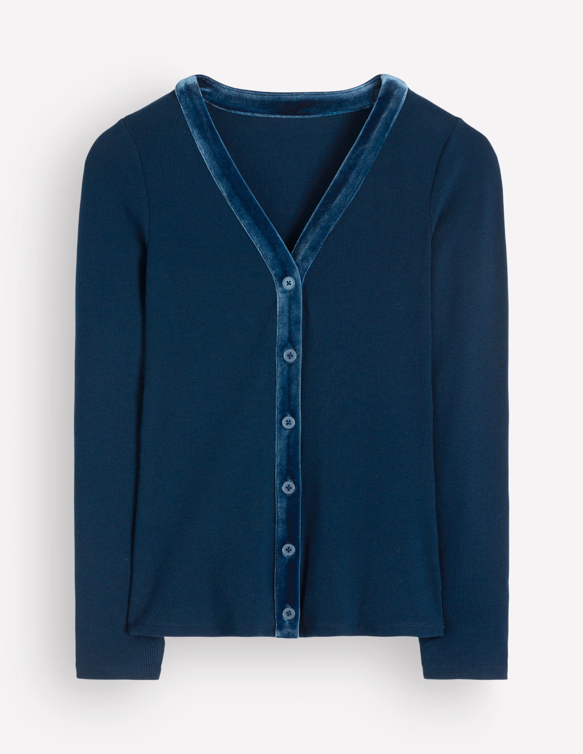 Oberteil mit Samtbesatz und V-Ausschnitt-Blau-5