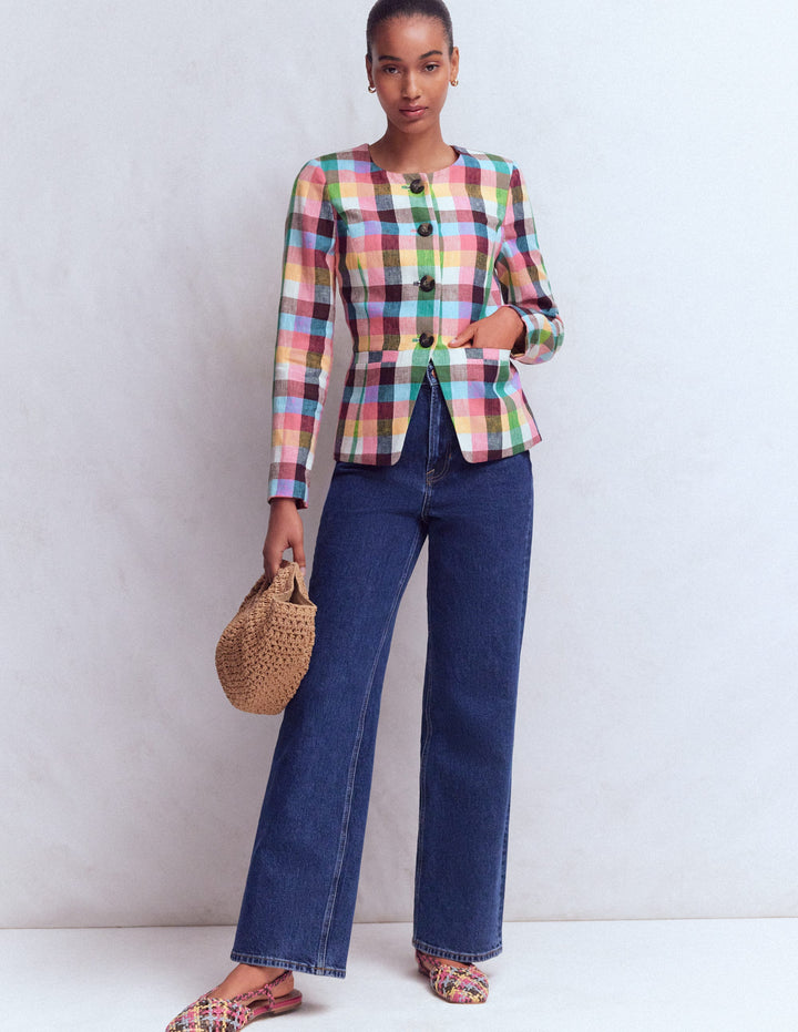 Hampstead Leinenblazer-Sanftes Gelb, Rosa Buntes Vichykaro