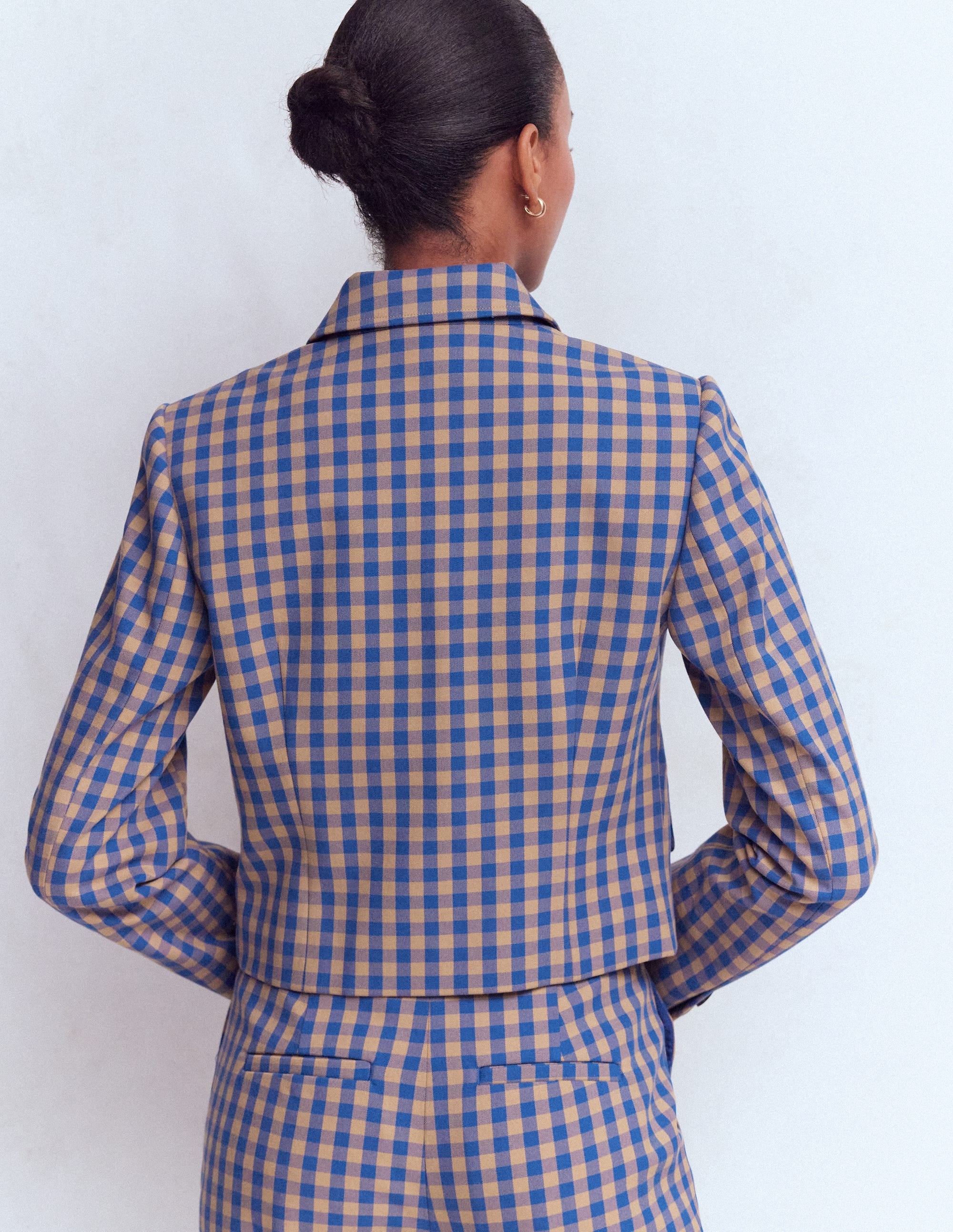 Dartmouth Cotton Blazer-Camel, Blue Gingham - Image 3