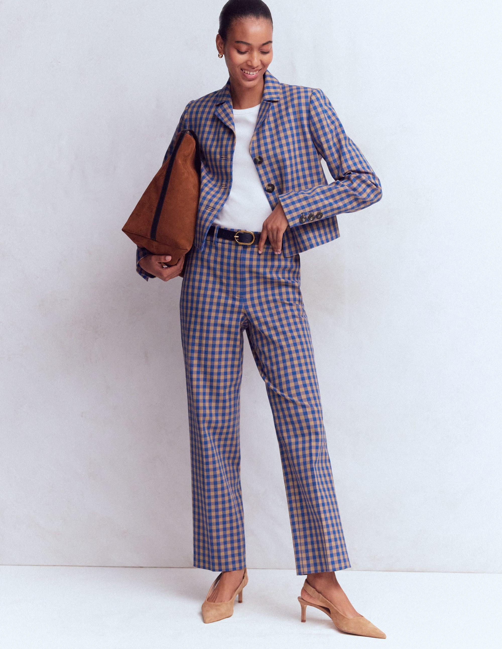 Dartmouth Cotton Blazer-Camel, Blue Gingham - Image 4
