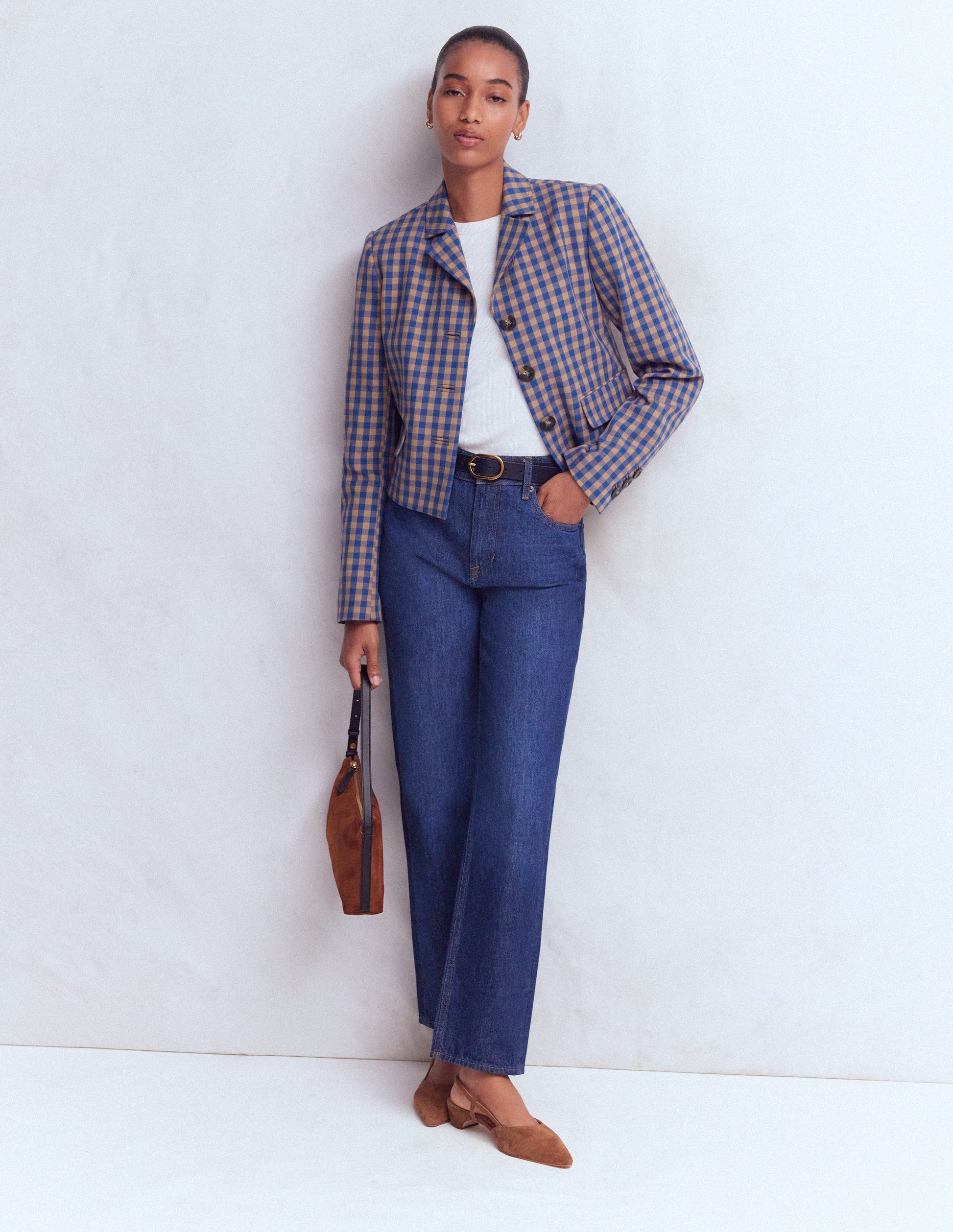 Dartmouth Cotton Blazer-Camel, Blue Gingham-6