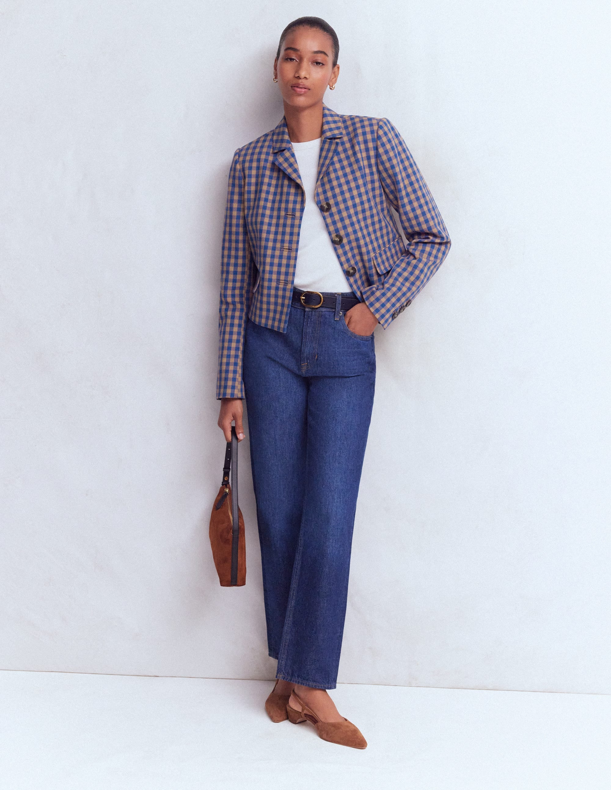 Dartmouth Cotton Blazer-Camel, Blue Gingham - Image 6