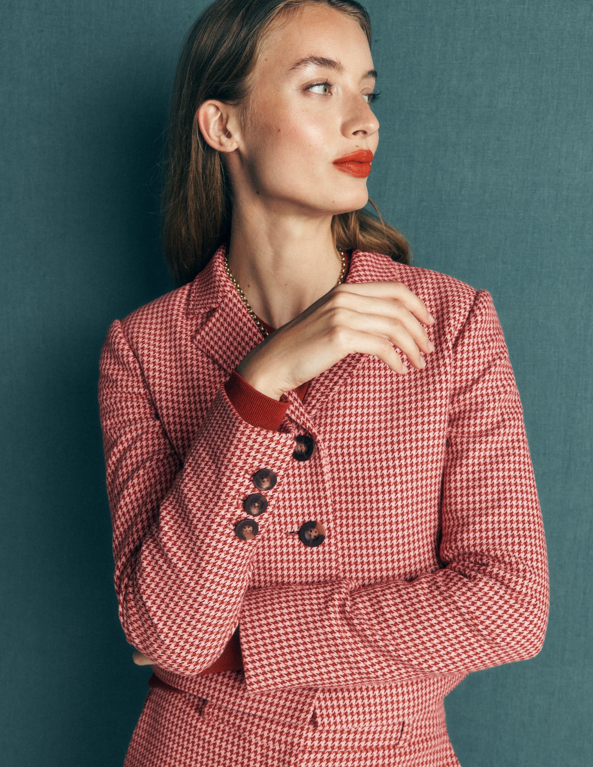 Dartmouth Baumwollblazer-Rosa und Braun Hahnentrittmuster - Image 2