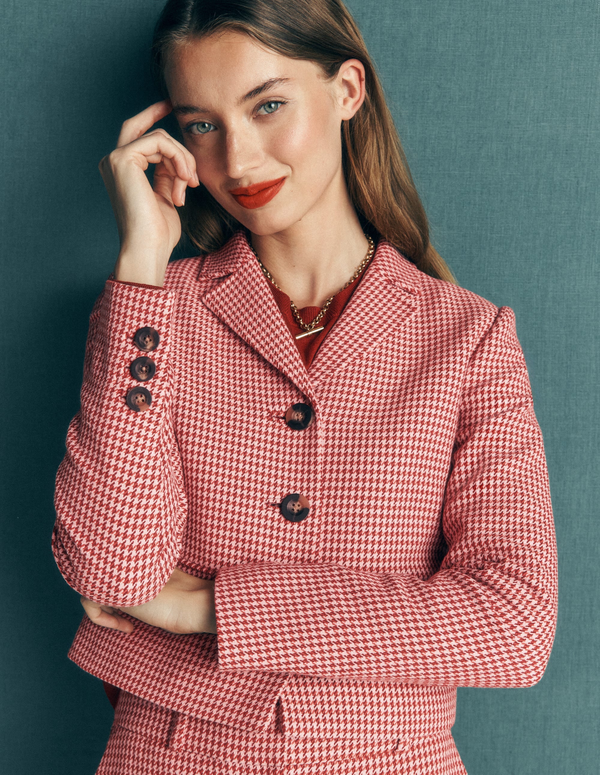 Dartmouth Baumwollblazer-Rosa und Braun Hahnentrittmuster - Image 3