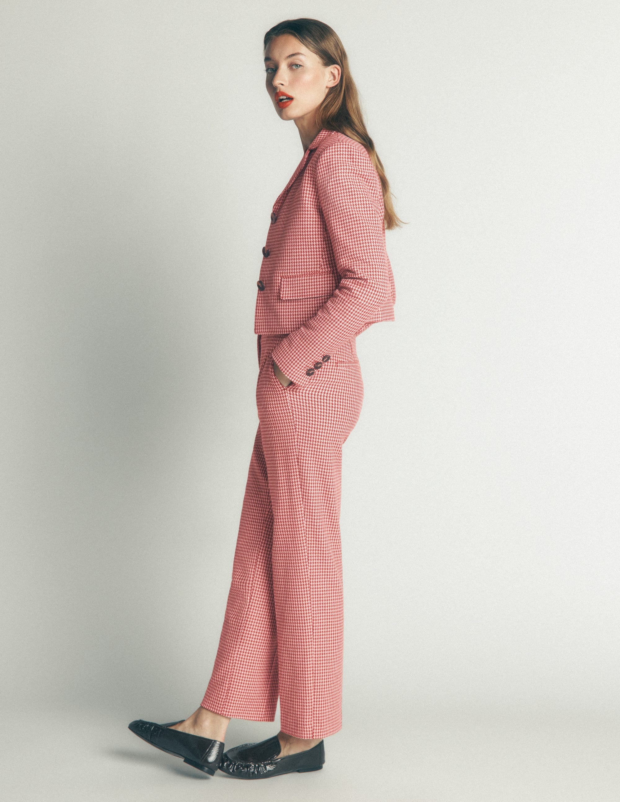 Dartmouth Baumwollblazer-Rosa und Braun Hahnentrittmuster - Image 5