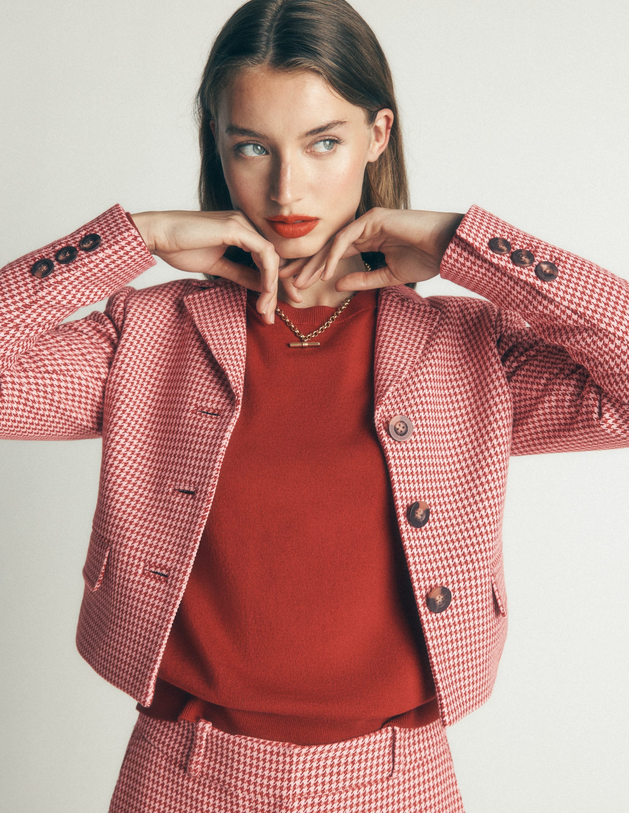 Dartmouth Baumwollblazer-Rosa und Braun Hahnentrittmuster - Image 6