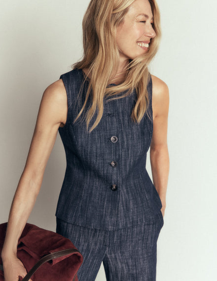 Twill-Weste mit Schößchen-Indigo