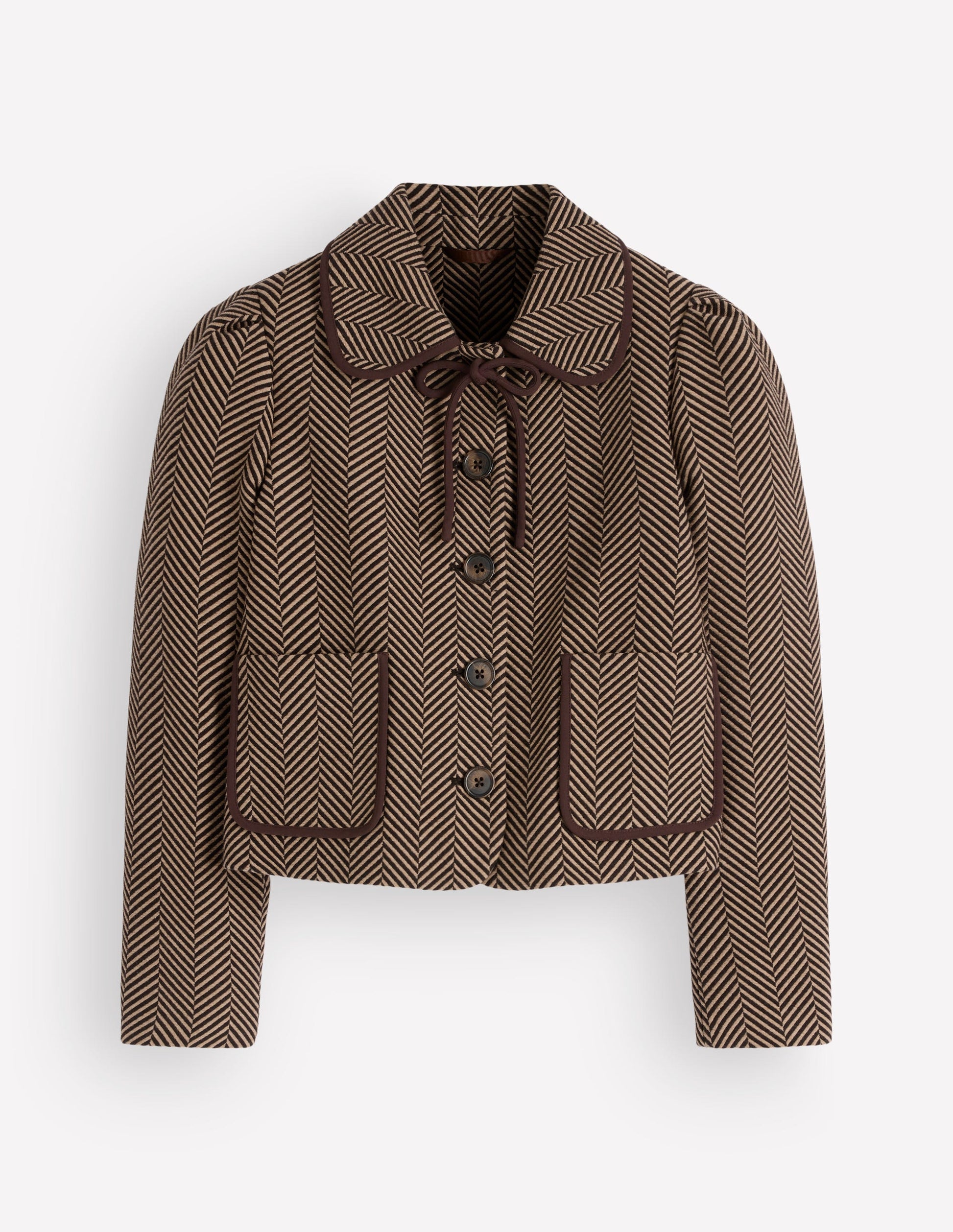 Branscombe Wolljacke mit Schleife-Braun, Fischgrätmuster-6
