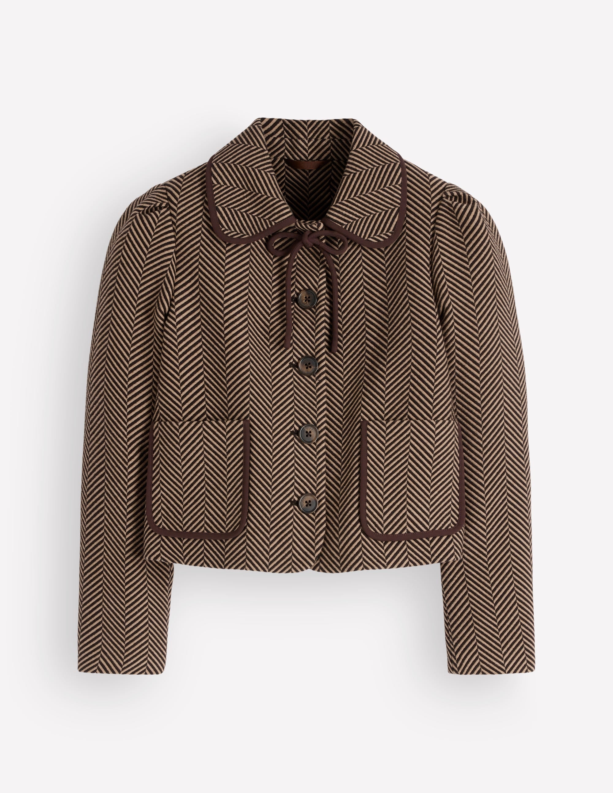 Branscombe Wolljacke mit Schleife-Braun, Fischgrätmuster - Image 6