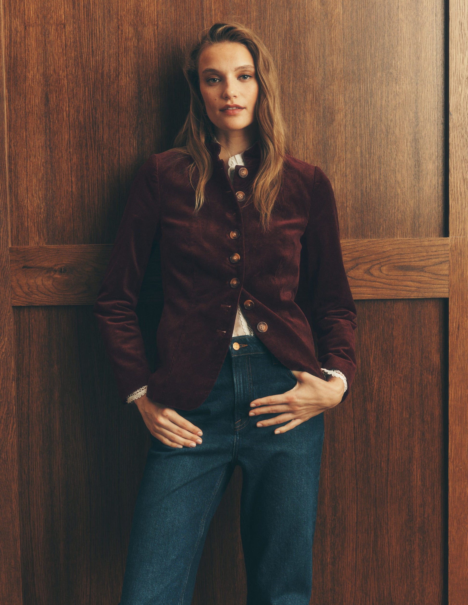 Hereford Cordjacke im Military-Stil-Dunkle Kirsche-1