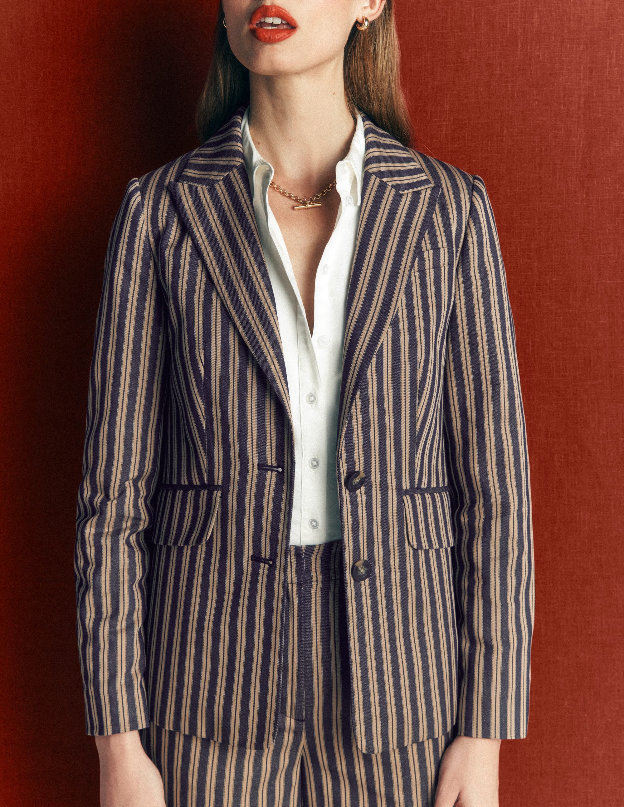 Stamford Klassisch geschneiderter Blazer-Marineblau, Camel Straßenbahn Streifen - Image 6