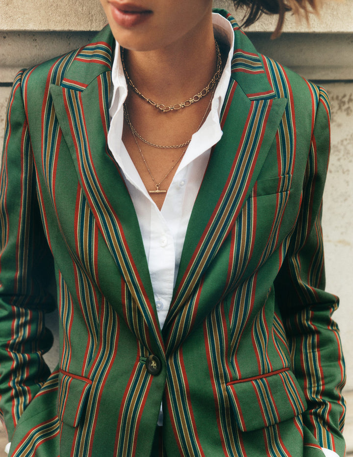 Woodbridge Tailored Blazer-Green, Collegic Stripe