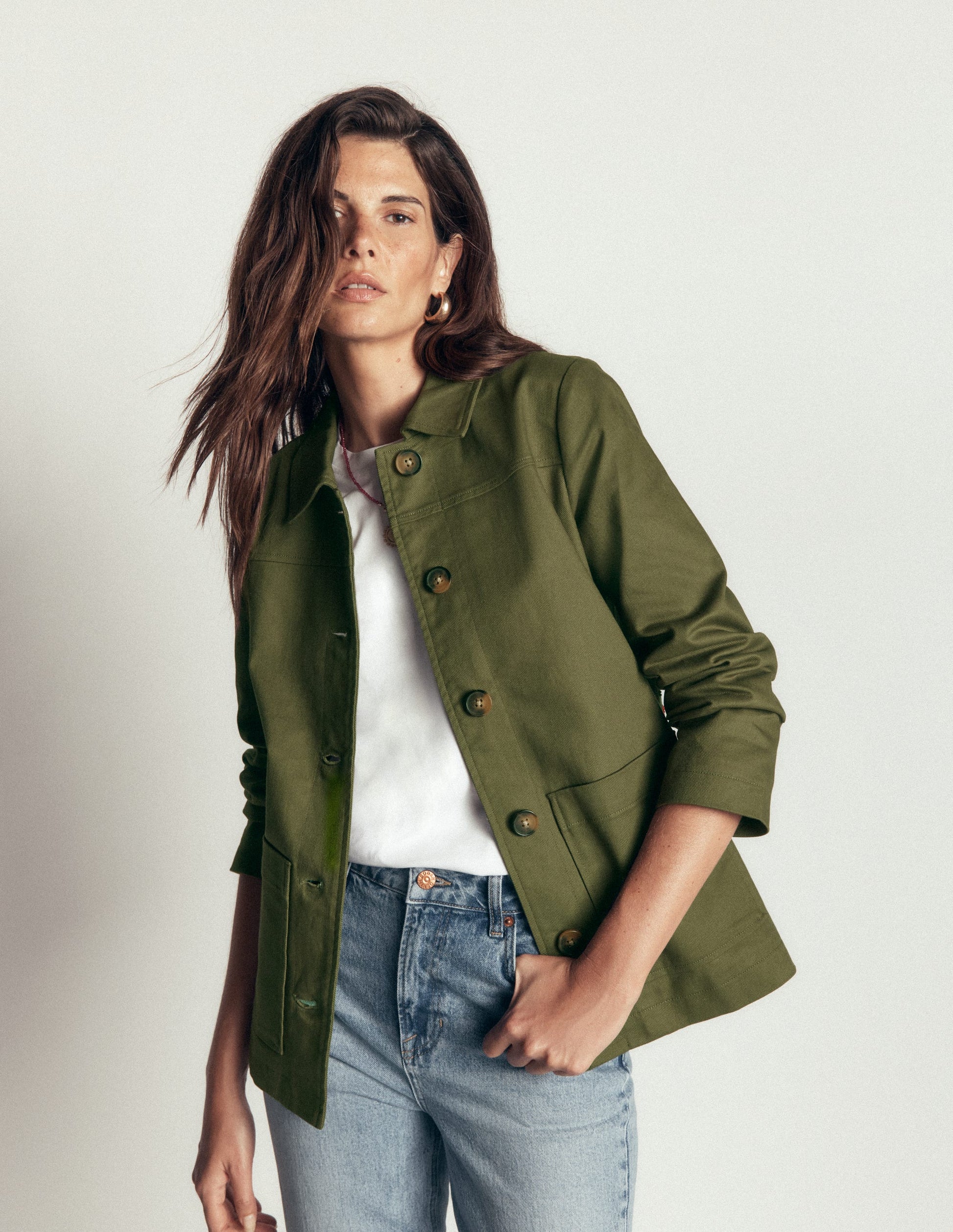 Fife Arbeitsjacke aus Baumwolle-Khaki Verziert-4