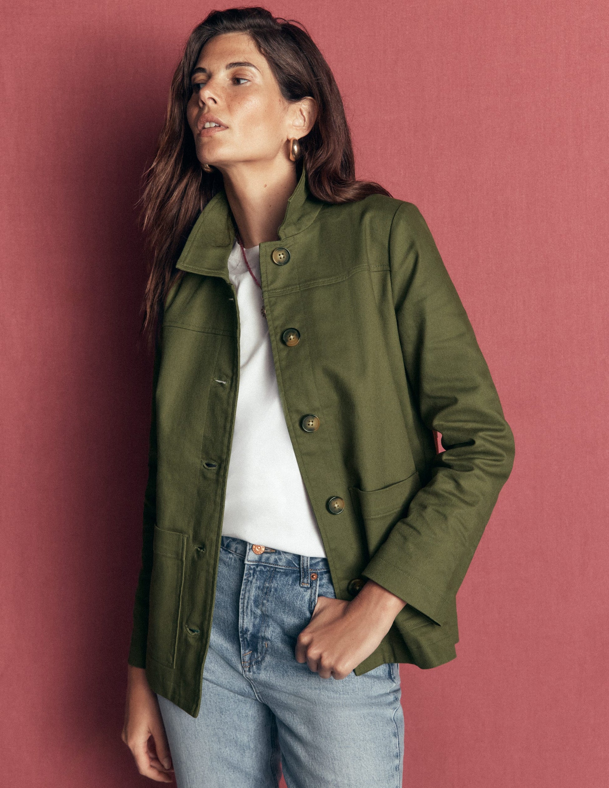 Fife Arbeitsjacke aus Baumwolle-Khaki Verziert-5