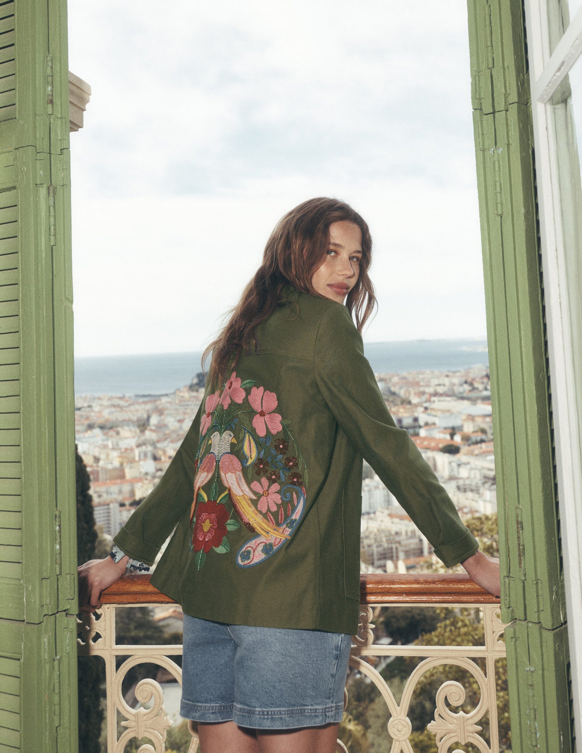 Fife Arbeitsjacke aus Baumwolle-Khaki Verziert-6
