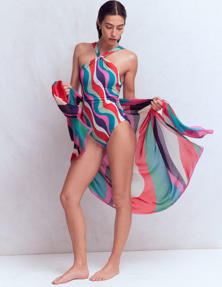 Sarong-Schal mit Muster-Bunt, Rhythmische Welle