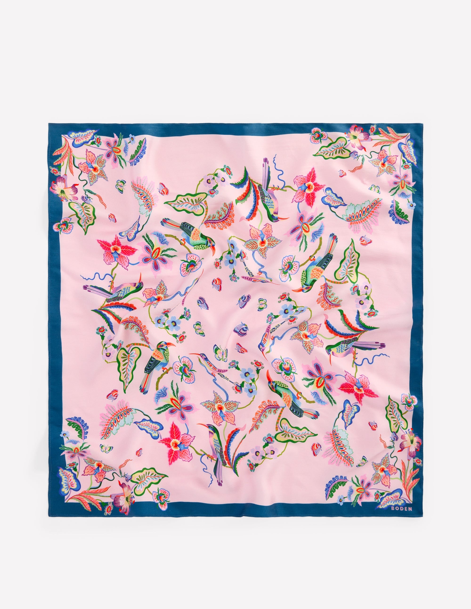 Elisabeth Quadratischer Seidenschal-Turmalinblau, Orchideenhimmel - Image 4