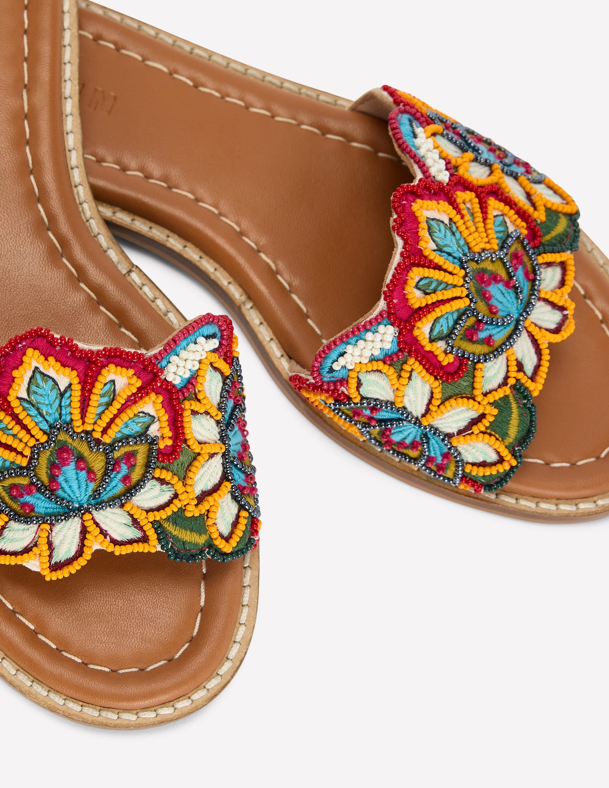 Flache Sandalen mit Perlenblume-Bunt, Blumenstickerei-4