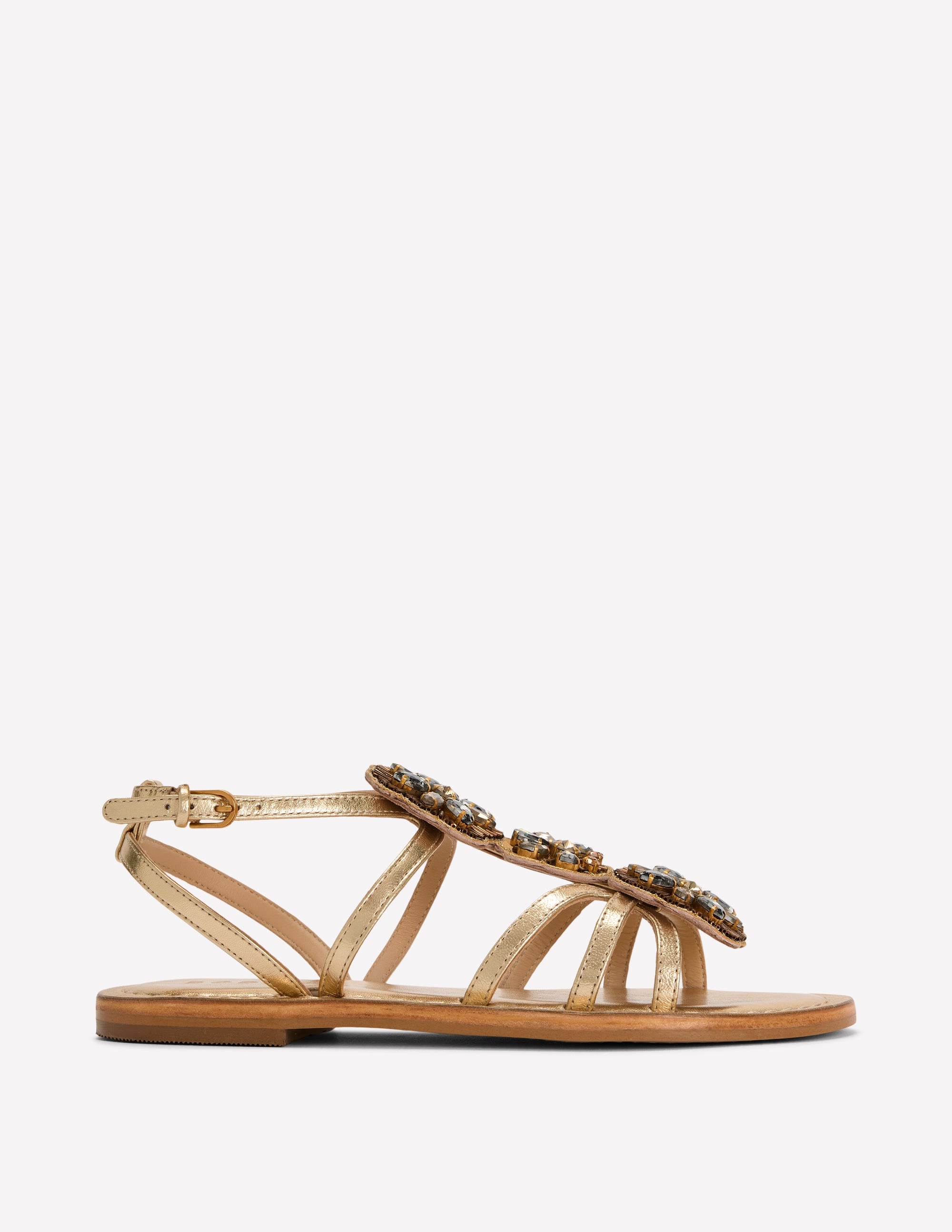 Flache Sandalen mit Schmucksteinen-Gold - Image 1