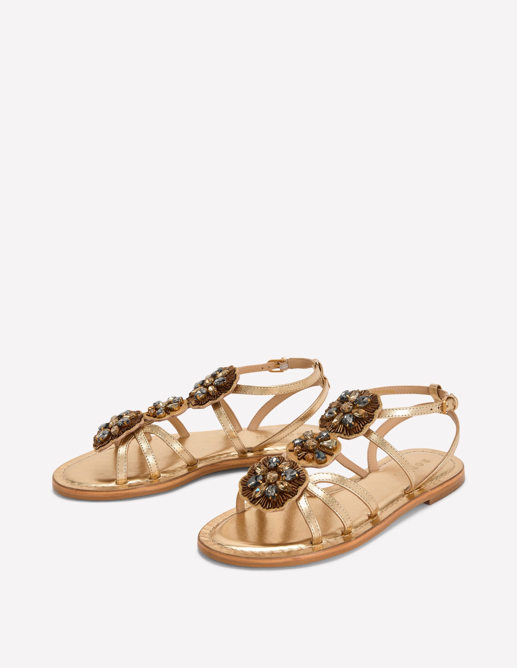 Flache Sandalen mit Schmucksteinen-Gold - Image 3