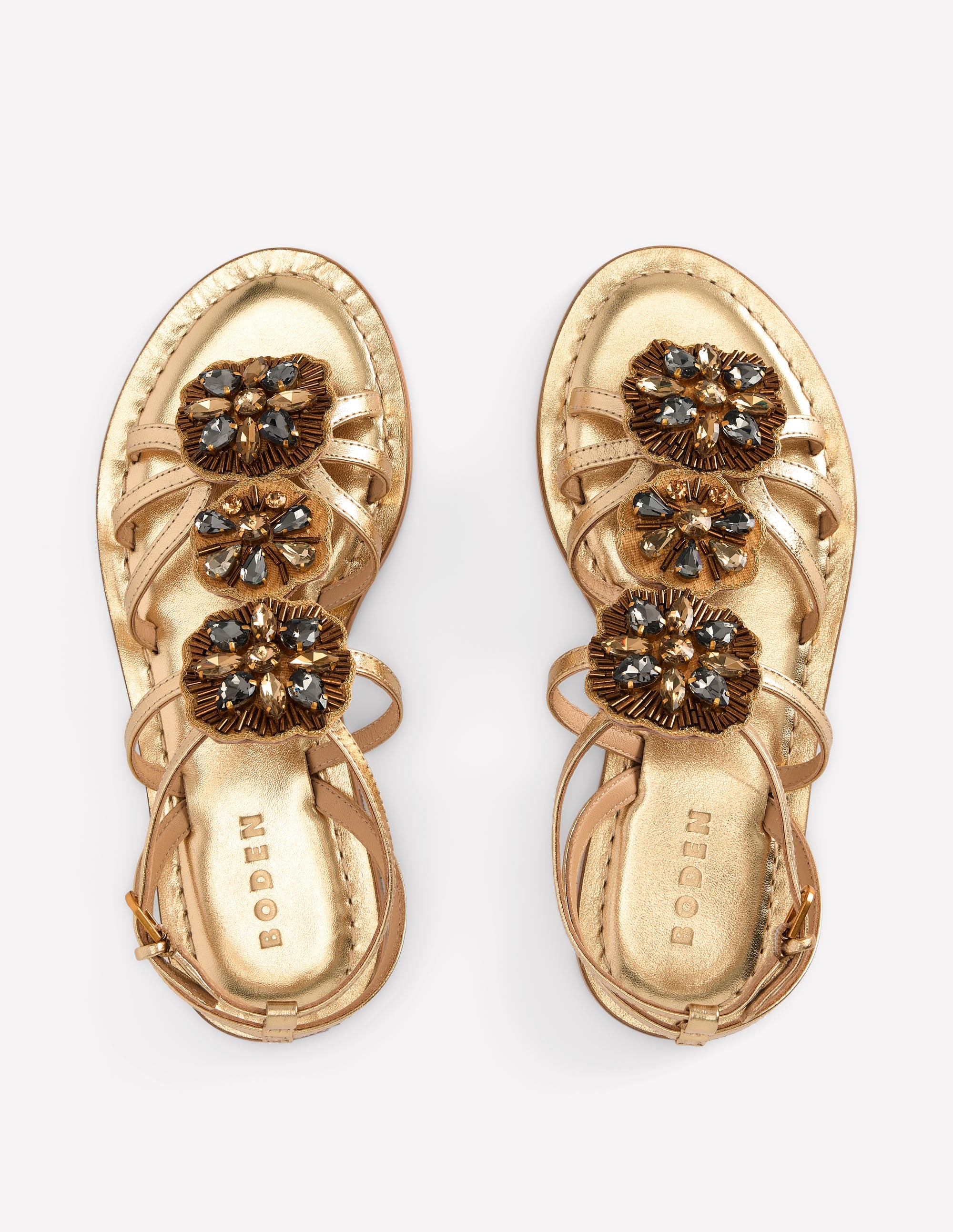 Flache Sandalen mit Schmucksteinen-Gold - Image 5