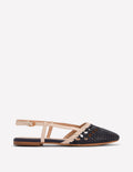 Gewebte Slingback-Ballerinas-Marineblau/Naturweiß