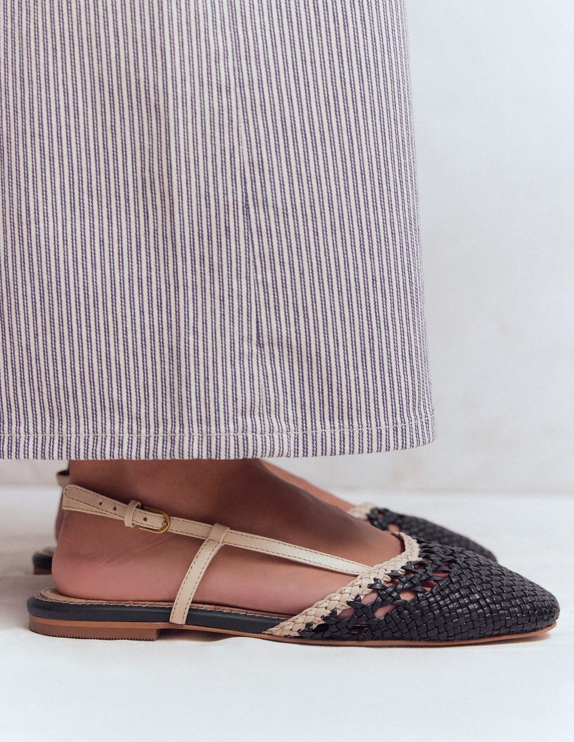 Gewebte Slingback-Ballerinas-Marineblau/Naturweiß-2