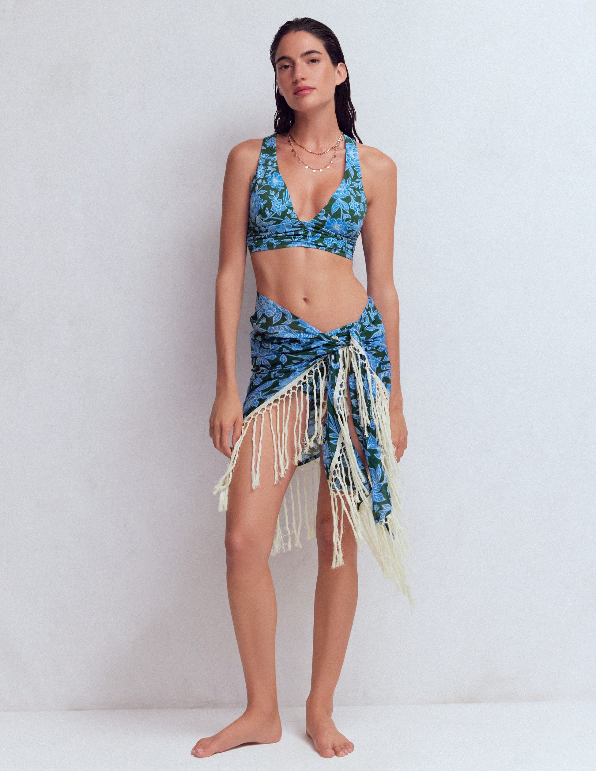 Sarong mit Quasten-Dunkelgrün, Tiger Paradies-1