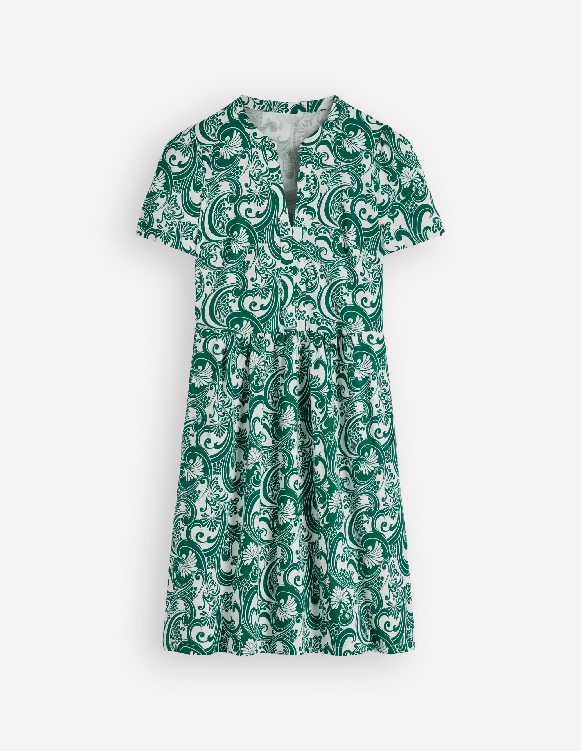 Naomi Kurzärmliges Kleid-Juwelengrün, Laubwirbel - Image 8