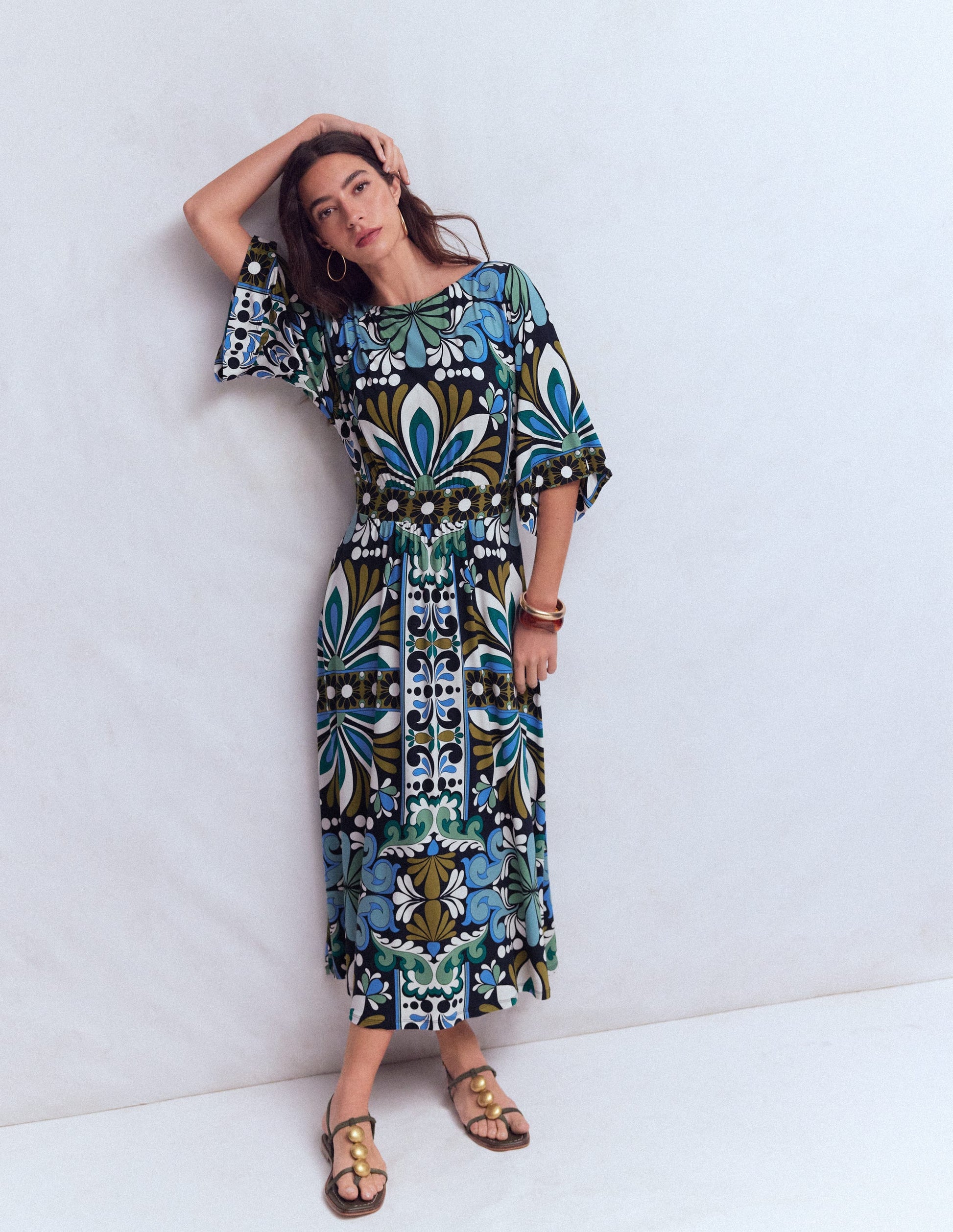 Imelda Jersey-Kimonokleid-Marineblau, Blütengobelin-2