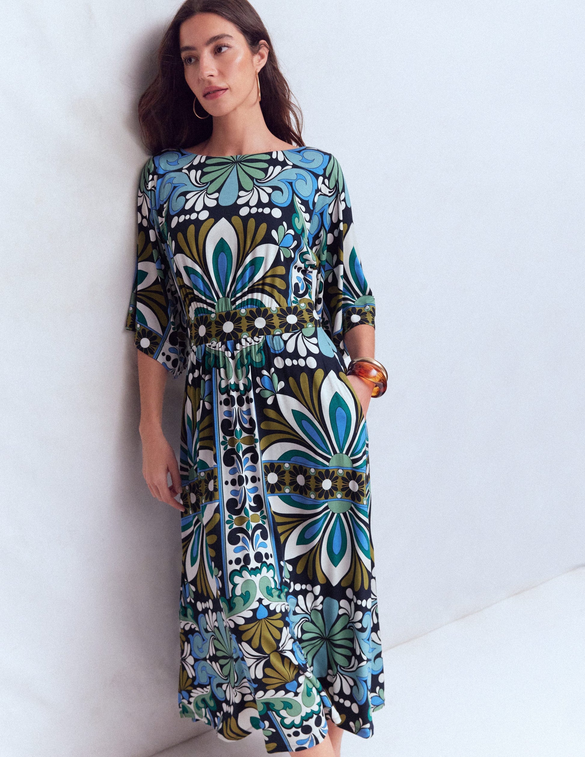 Imelda Jersey-Kimonokleid-Marineblau, Blütengobelin-7