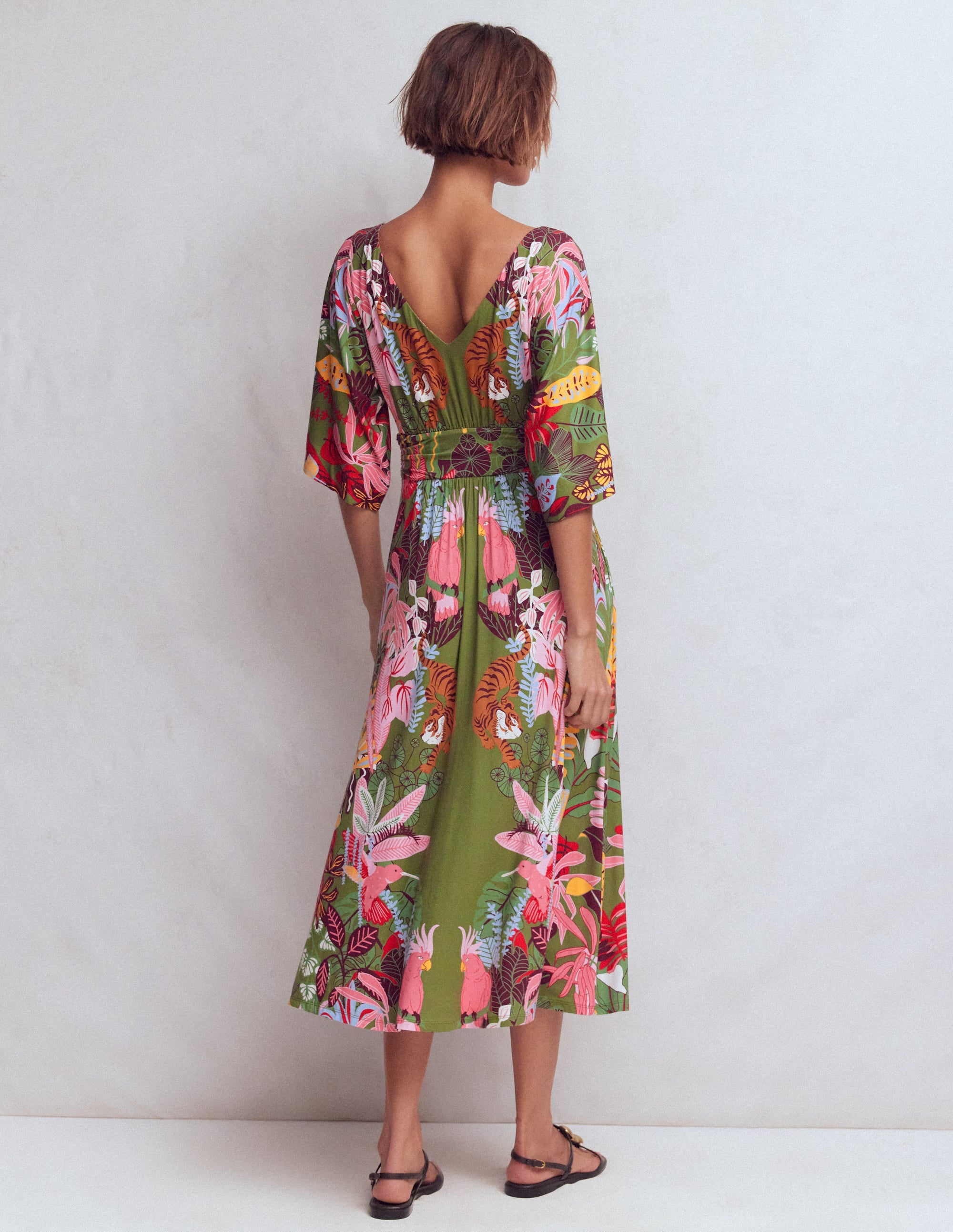 Imelda Jersey-Kimonokleid-Olivgrün, Tropische Safari - Image 3