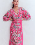 Robe midi Nell façon kimono en jersey-Rose, motif Blossom Elegance