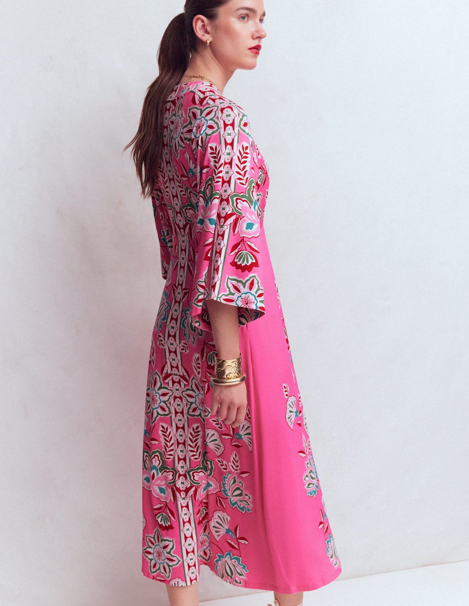 Nell Midi-Kimonokleid aus Jersey-Rosa, Blüten-Eleganz-6