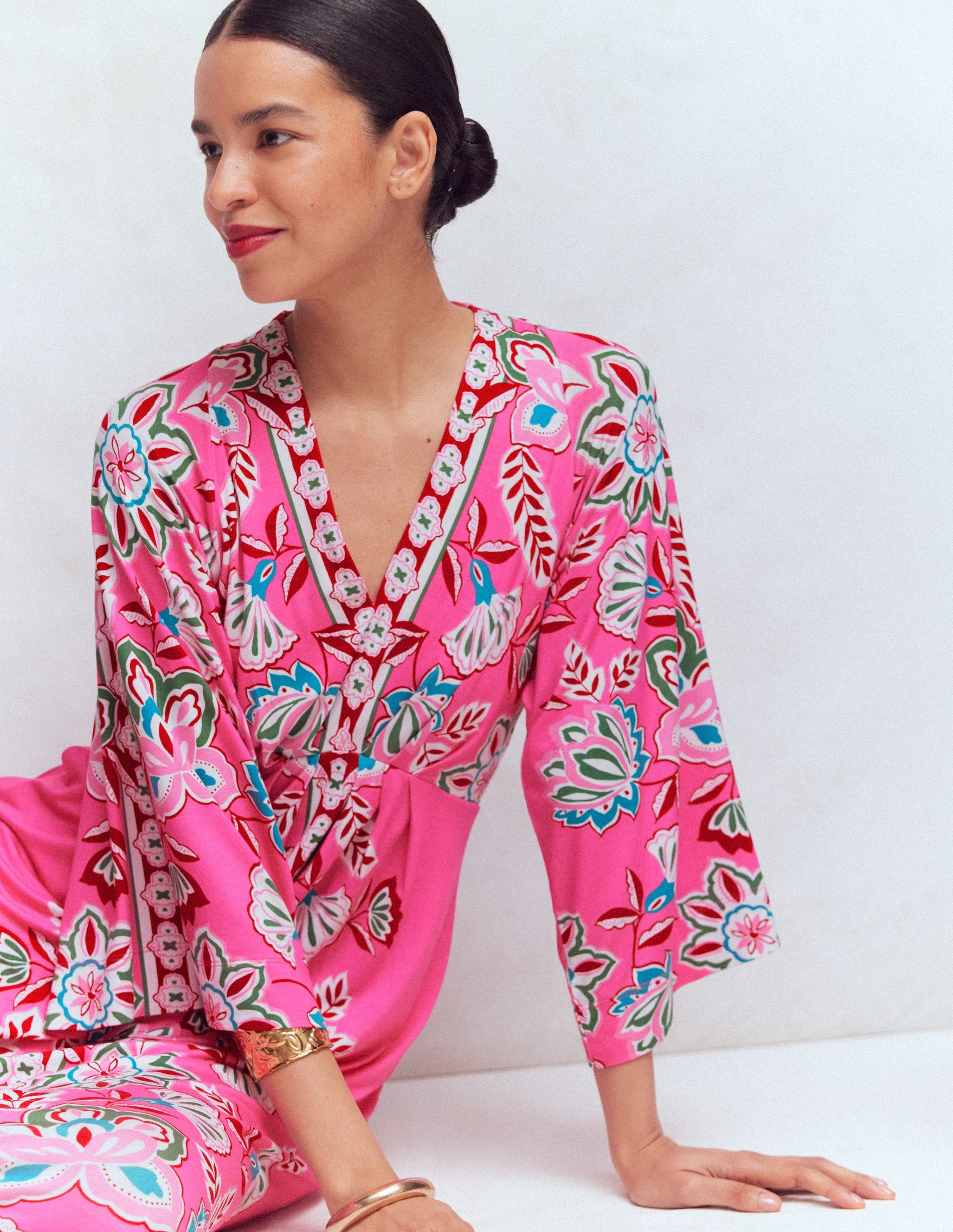 Nell Midi-Kimonokleid aus Jersey-Rosa, Blüten-Eleganz-7