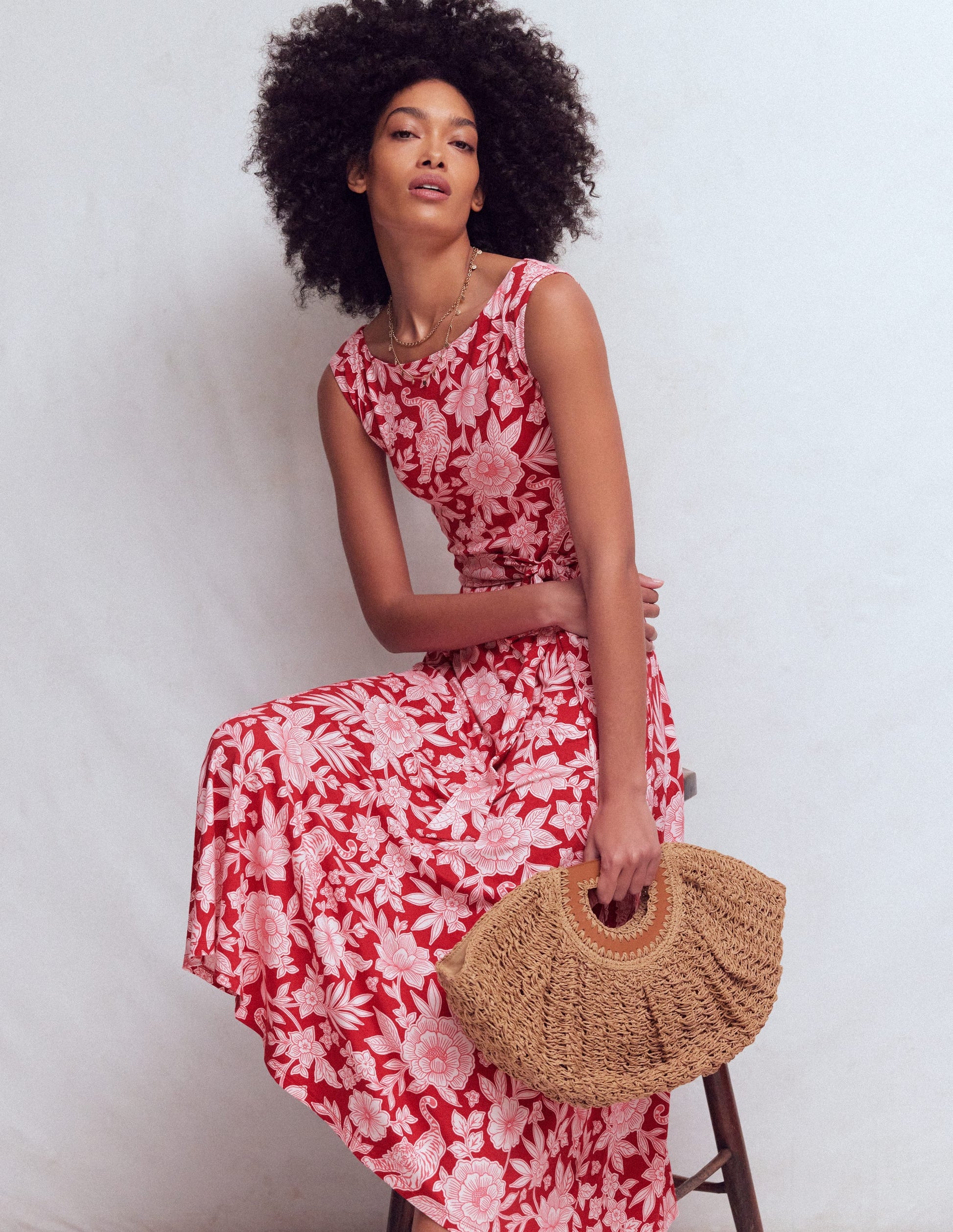 Tamsin Jersey-Midikleid-Intensives Rot, Tigerparadies-1