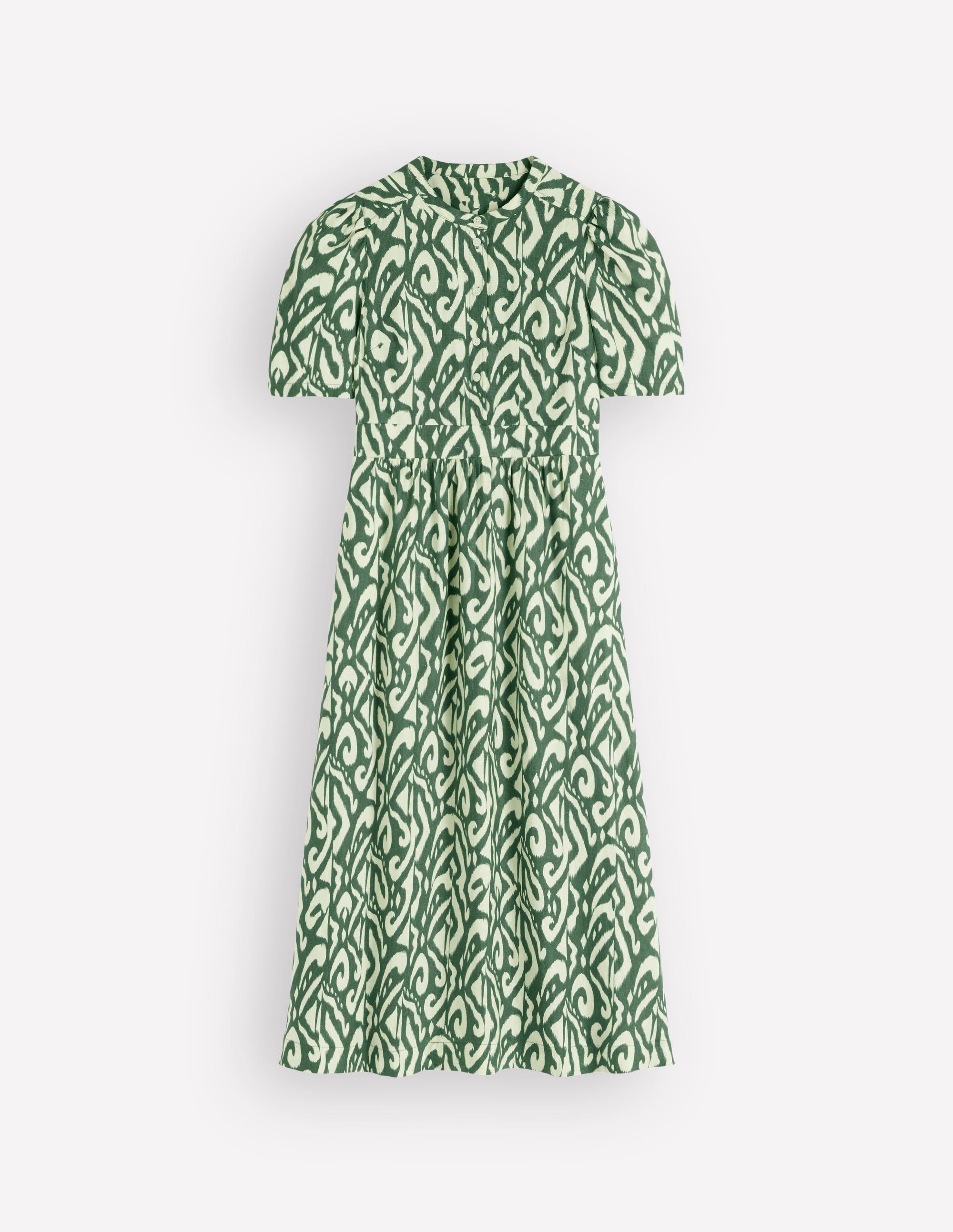 Ivy Leinen-Midikleid mit Knopfleiste-Jägergrün Ikat-Muster - Image 5