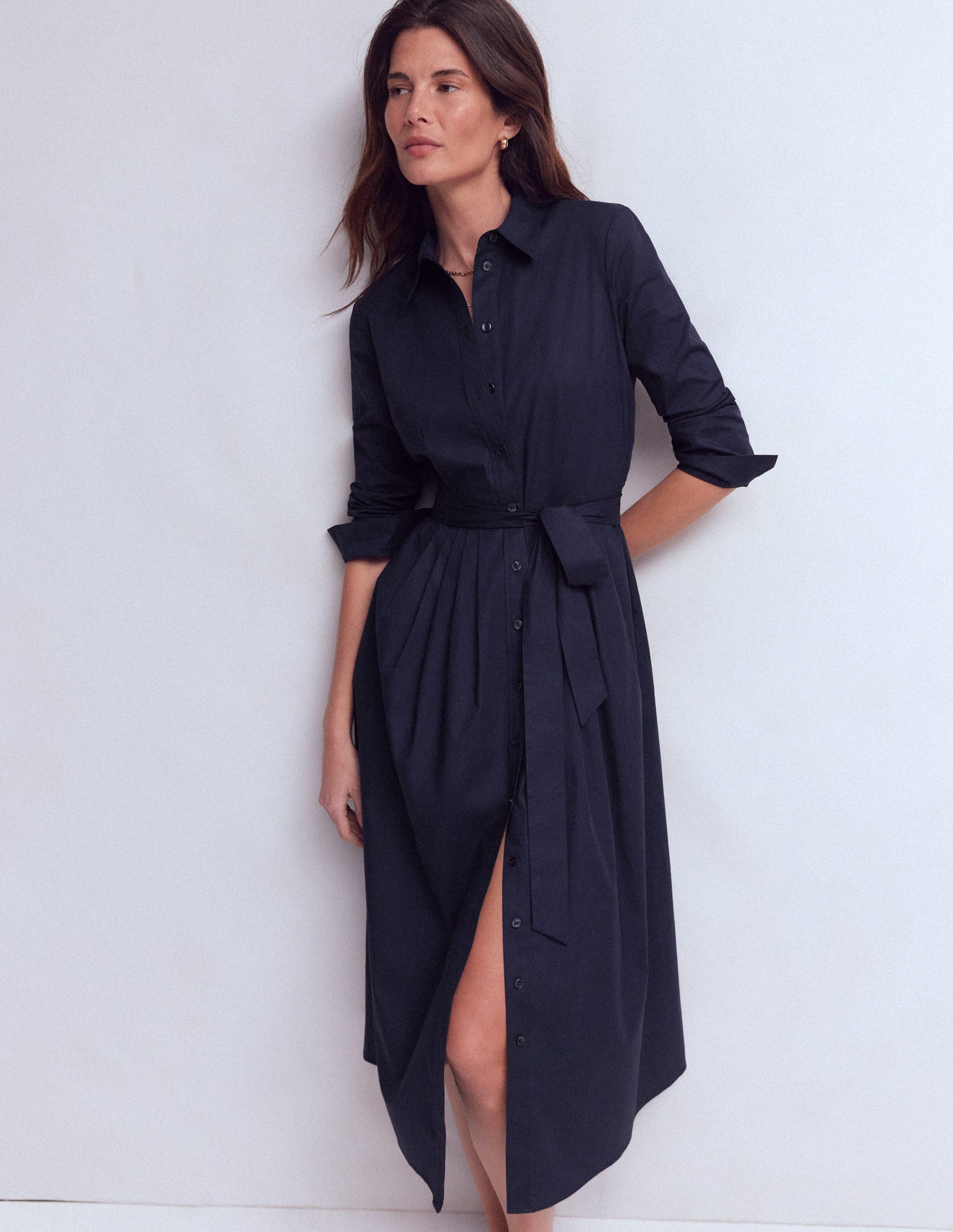 Robe-chemise midi Alexa en coton-Bleu marine-4