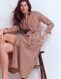 Robe-chemise midi Alexa en coton-Rayé Rouge