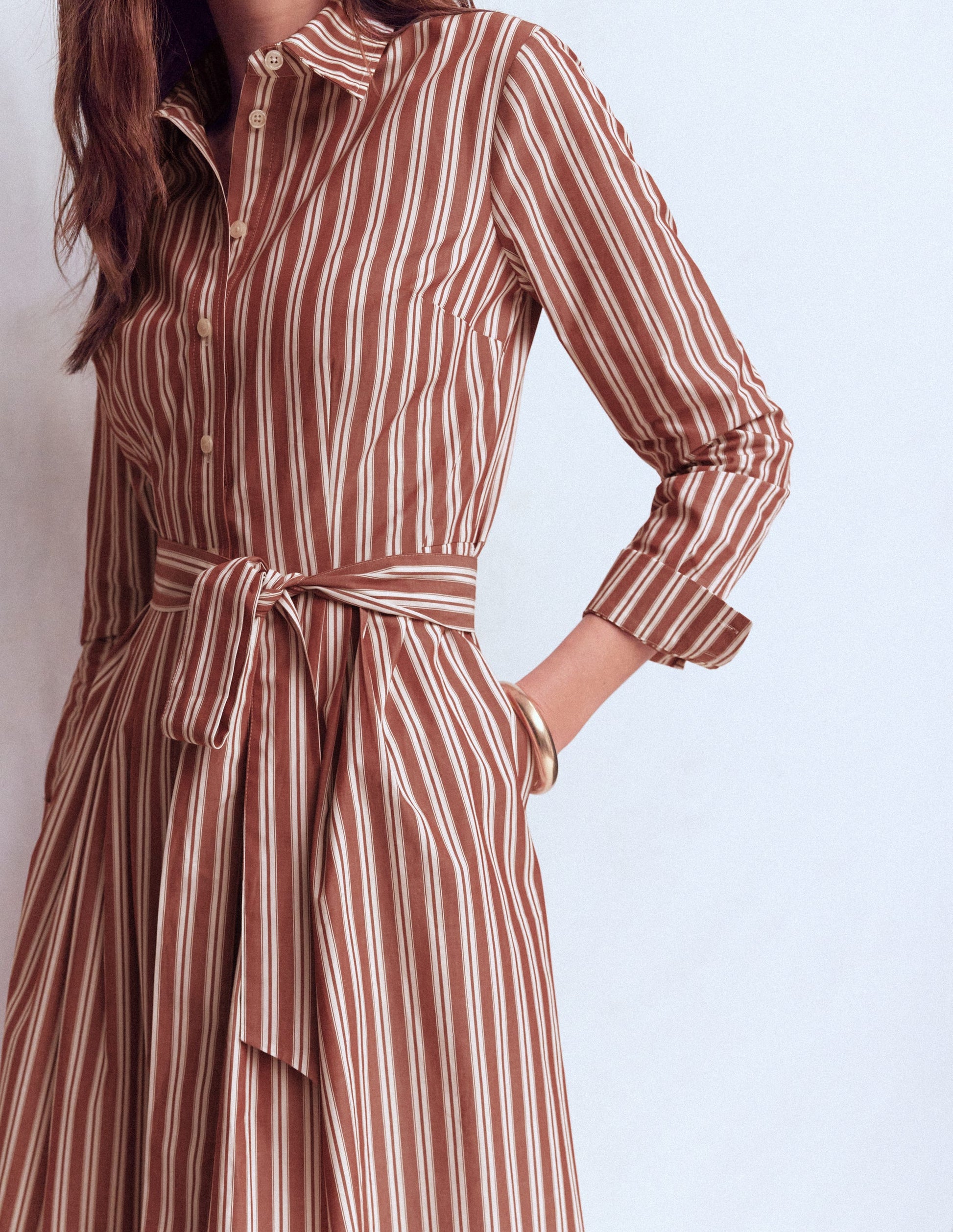 Robe-chemise midi Alexa en coton-Rayé Rouge-2