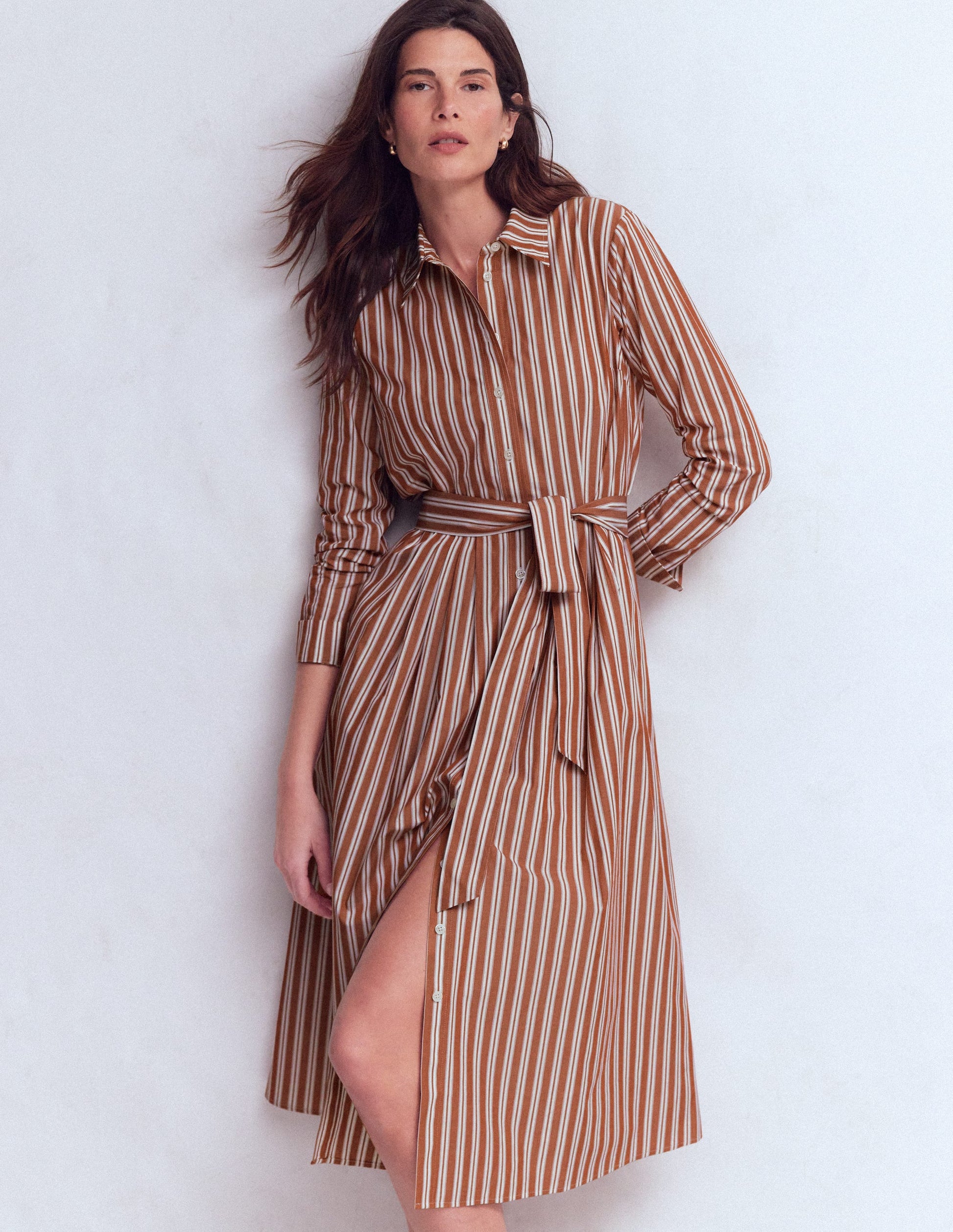 Robe-chemise midi Alexa en coton-Rayé Rouge-5
