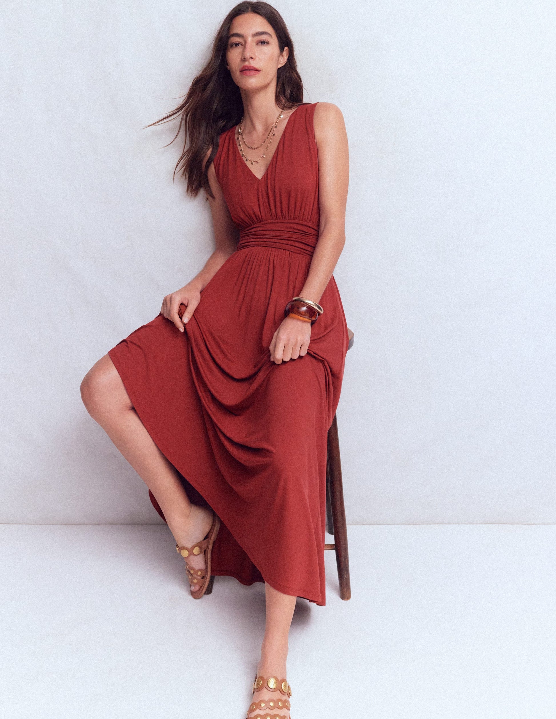 Elodie Jersey-Maxikleid-Sattes Kastanienbraun-2