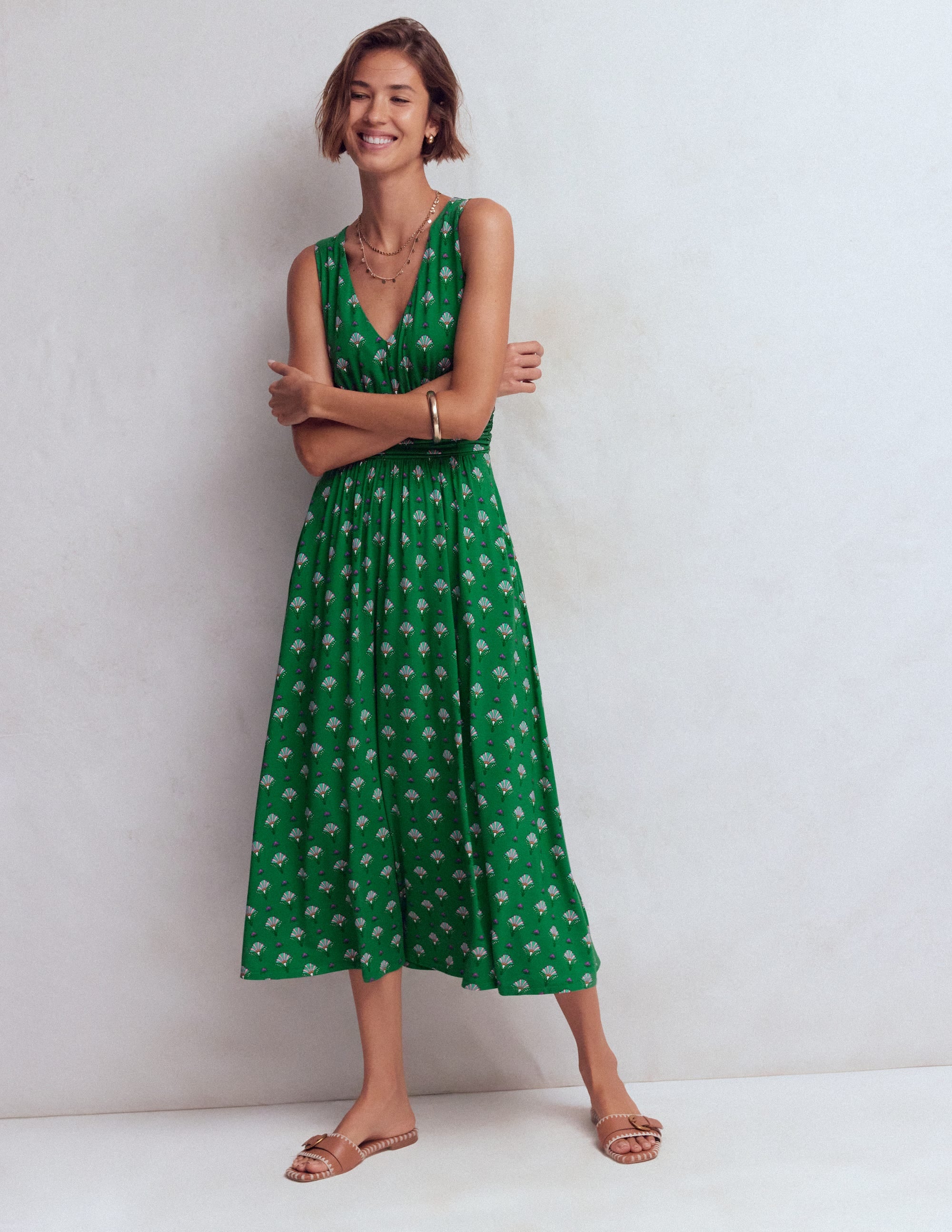 Elodie Jersey-Maxikleid-Grün, Blumenornament - Image 1