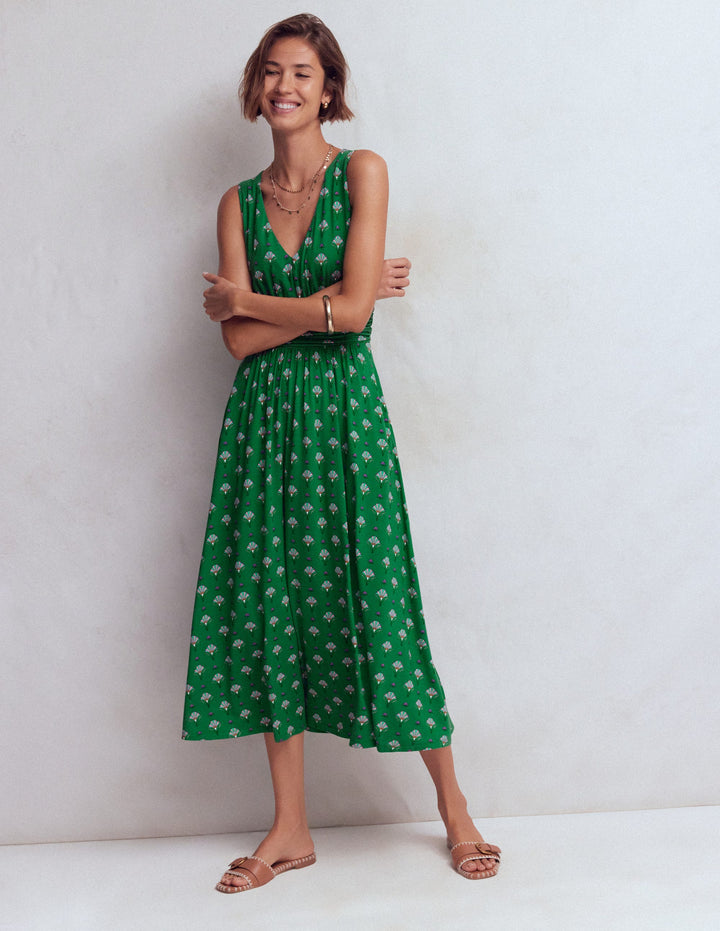Elodie Jersey-Maxikleid-Grün, Blumenornament