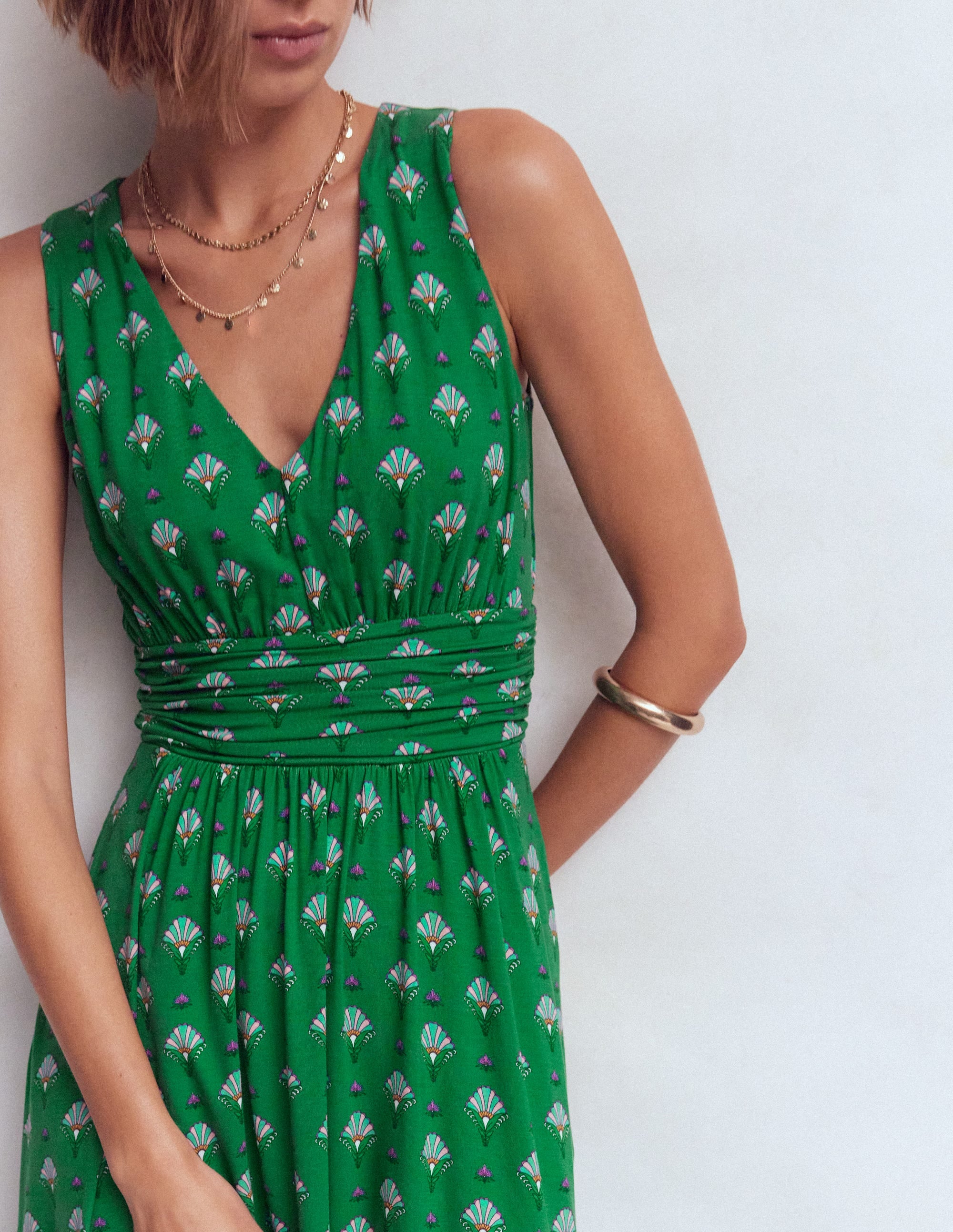 Elodie Jersey-Maxikleid-Grün, Blumenornament - Image 2