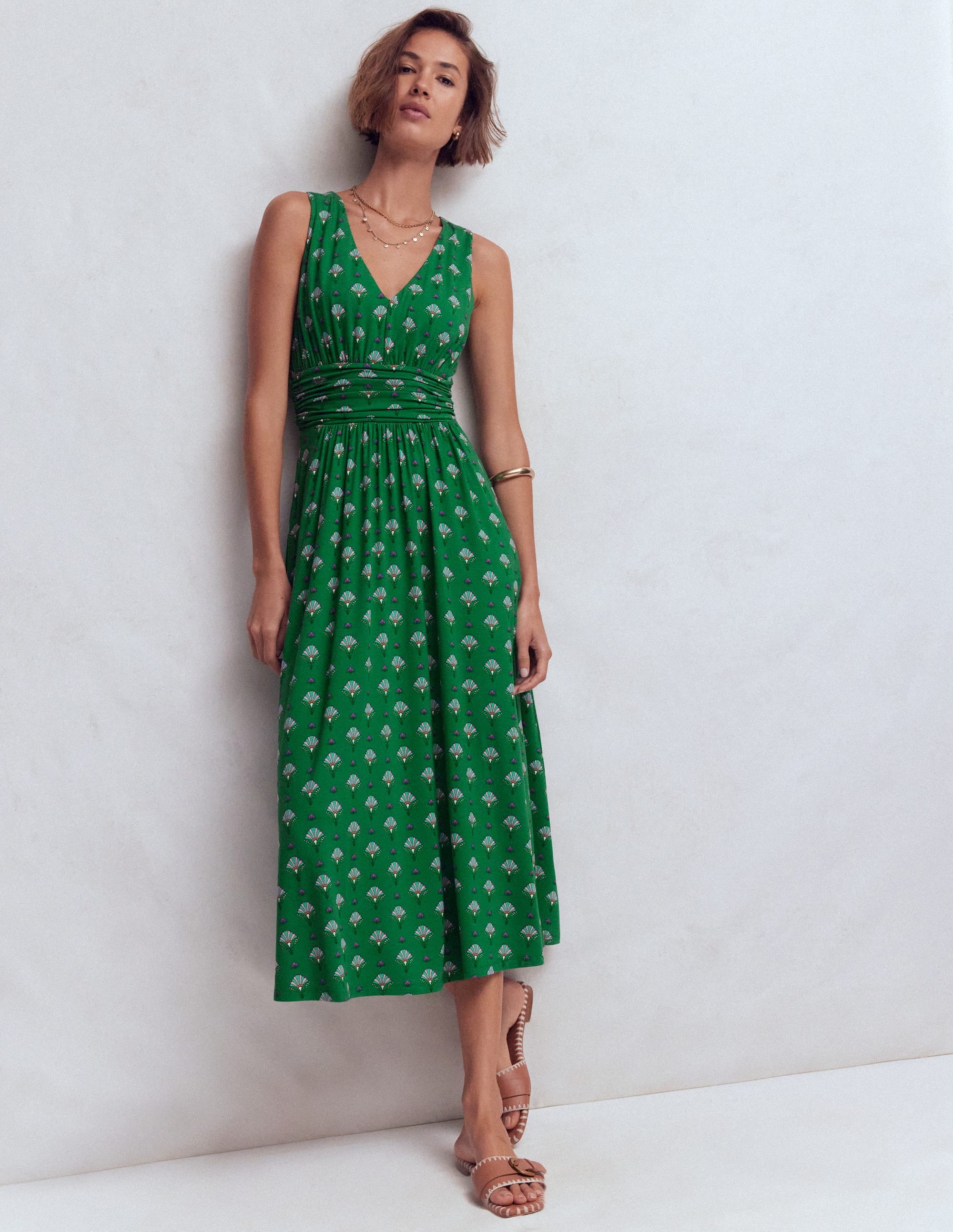 Elodie Jersey-Maxikleid-Grün, Blumenornament - Image 4